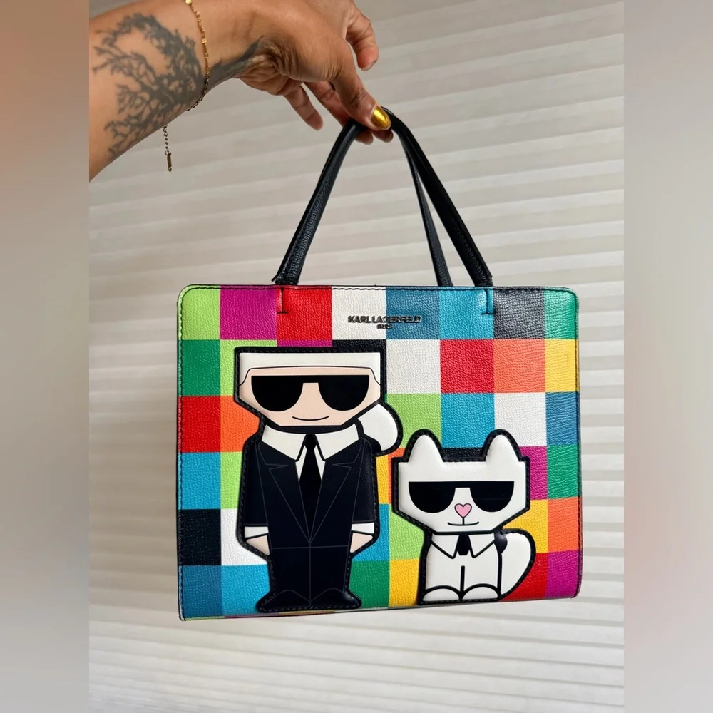 Karl Lagerfeld Colorblock Tote Bag with Logo Strap